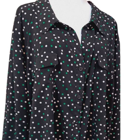 CATHERINES Blouse Top 5X Black Green White Polka Dot Career Office Dressy Casual - Picture 6 of 10